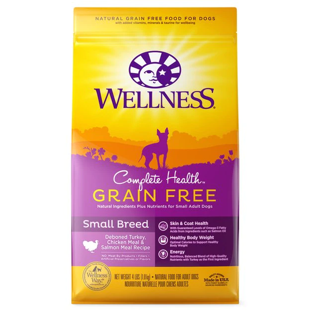 Wellness Grain-Free Complete Health Small Breed Adult Deboned Turkey, Chicken Meal & Salmon Meal Recipe Dry Dog Food, 4-lb bag Wellness Grain-Free Complete Health Small Breed Adult Deboned Turkey, Chicken Meal & Salmon Meal Recipe Dry Dog Food -Pet Toy Elegant Shop 106879 MAIN. SY630 V1605831793