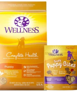 Wellness Complete Health Puppy Deboned Chicken, Oatmeal & Salmon Meal Recipe Dry Food + Soft Puppy Bites Lamb & Salmon Recipe Grain-Free Dog Treats