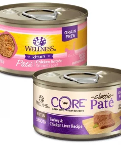 Wellness Complete Health Kitten Formula Grain-Free Canned Food + CORE Natural Grain-Free Turkey & Chicken Liver Pate Canned Kitten Food