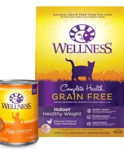 Wellness Complete Health Pate Chicken Entree Grain-Free Canned Cat Food, 12.5-oz, case of 12 + Wellness Complete Health Grain-Free Indoor Healthy Weight Chicken Recipe Dry Cat Food, 11.5-lb bag