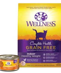 Wellness Complete Health Pate Chicken Entree Grain-Free Canned Cat Food, 3-oz, case of 24 + Wellness Complete Health Grain-Free Indoor Healthy Weight Chicken Recipe Dry Cat Food, 11.5-lb bag