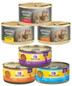 American Journey||Wellness American Journey Pate Poultry & Beef Variety Pack Grain-Free Canned Cat Food, 3-oz, case of 24 + Wellness Complete Health Poultry Lovers Pate Variety Pack Grain-Free Canned Cat Food, 5.5-oz, case of 30