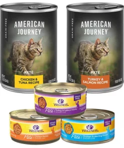 American Journey||Wellness American Journey Pate Poultry & Seafood Variety Pack Grain-Free Canned Cat Food, 12.5-oz, case of 12 + Wellness Complete Health Poultry Lovers Pate Variety Pack Grain-Free Canned Cat Food, 5.5-oz, case of 30