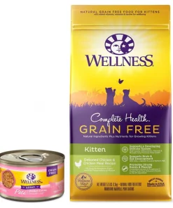 Wellness Complete Health Kitten Formula Grain-Free Canned Cat Food, 3-oz, case of 24 + Wellness Complete Health Natural Grain-Free Deboned Chicken & Chicken Meal Dry Kitten Food, 5.5-lb bag