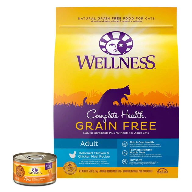 Wellness Complete Health Pate Chicken Entree Grain-Free Canned Cat Food, 3-oz, case of 24 + Wellness Complete Health Natural Grain-Free Deboned Chicken & Chicken Meal Dry Cat Food, 11.5-lb bag Wellness Complete Health Pate Chicken Entree Grain-Free Canned Cat Food, 3-oz, case of 24 + Wellness Complete Health Natural Grain-Free Deboned Chicken & Chicken Meal Dry Cat Food, 11.5-lb bag -Pet Toy Elegant Shop 298666 MAIN. SY630 V1621293441