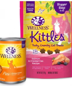 Wellness Complete Health Pate Chicken Entree Grain-Free Canned Cat Food, 12.5-oz, case of 12 + Wellness Kittles Grain-Free Salmon & Cranberries Recipe Crunchy Cat Treats, 6-oz bag