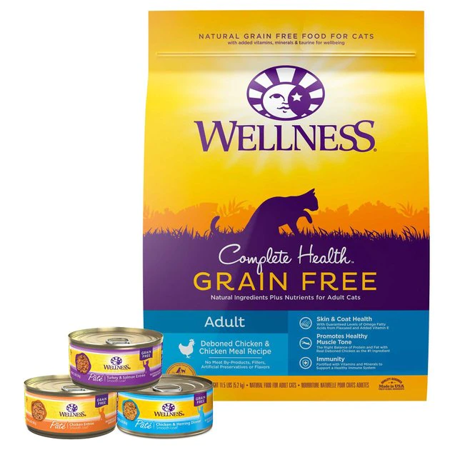 Wellness Complete Health Poultry Lovers Pate Variety Pack Grain-Free Canned Cat Food, 5.5-oz, case of 30 + Wellness Complete Health Natural Grain-Free Deboned Chicken & Chicken Meal Dry Cat Food, 11.5-lb bag Wellness Complete Health Poultry Lovers Pate Variety Pack Grain-Free Canned Cat Food, 5.5-oz, case of 30 + Wellness Complete Health Natural Grain-Free Deboned Chicken & Chicken Meal Dry Cat Food, 11.5-lb bag -Pet Toy Elegant Shop 298676 MAIN. SY630 V1621288649