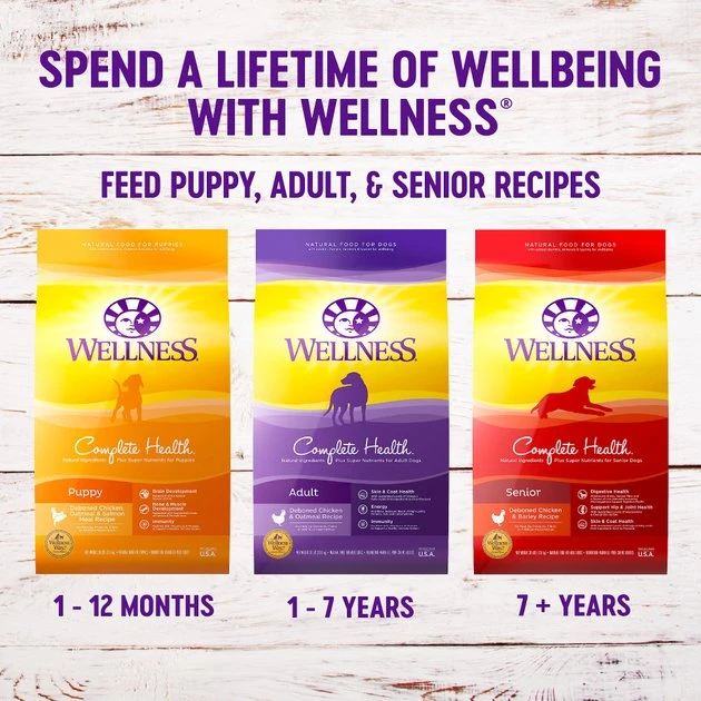 Wellness Complete Health Puppy Deboned Chicken, Oatmeal & Salmon Meal Recipe Dry Dog Food, 15-lb bag + Wellness Complete Health Just for Puppy Canned Dog Food, 12.5-oz, case of 12 Wellness Complete Health Puppy Deboned Chicken, Oatmeal & Salmon Meal Recipe Dry Dog Food, 15-lb bag + Wellness Complete Health Just for Puppy Canned Dog Food, 12.5-oz, case of 12 -Pet Toy Elegant Shop 298682 PT4. SY630 V1621982609