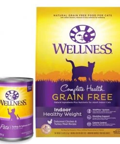 Wellness Complete Health Turkey & Salmon Formula Grain-Free Canned Cat Food, 12.5-oz, case of 12 + Wellness Complete Health Grain-Free Indoor Healthy Weight Chicken Recipe Dry Cat Food, 11.5-lb bag