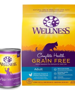 Wellness Complete Health Turkey & Salmon Formula Grain-Free Canned Cat Food, 12.5-oz, case of 12 + Wellness Complete Health Natural Grain-Free Deboned Chicken & Chicken Meal Dry Cat Food, 11.5-lb bag