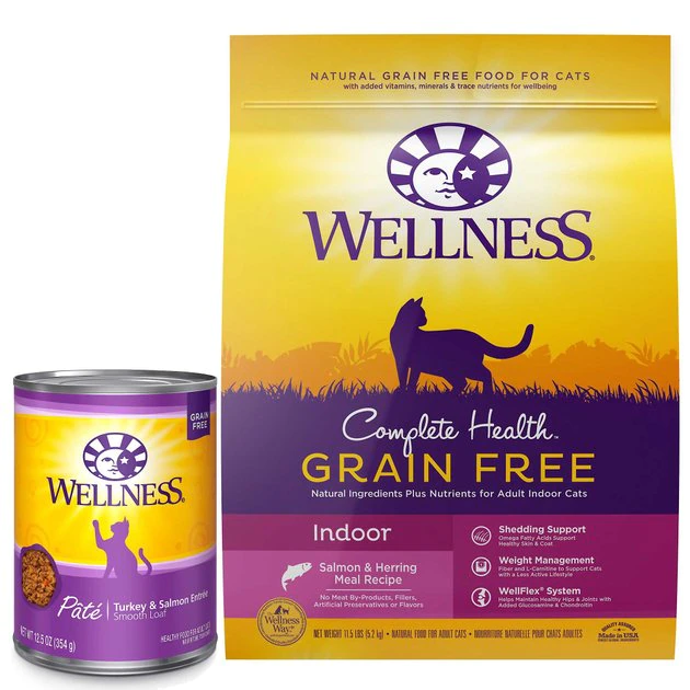 Wellness Complete Health Turkey & Salmon Formula Grain-Free Canned Cat Food, 12.5-oz, case of 12 + Wellness Complete Health Natural Grain-Free Salmon & Herring Dry Cat Food, 11.5-lb bag Wellness Complete Health Turkey & Salmon Formula Grain-Free Canned Cat Food, 12.5-oz, case of 12 + Wellness Complete Health Natural Grain-Free Salmon & Herring Dry Cat Food, 11.5-lb bag -Pet Toy Elegant Shop 298690 MAIN. SY630 V1621300345