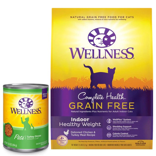 Wellness Complete Health Turkey Formula Grain-Free Canned Cat Food, 12.5-oz, case of 12 + Wellness Complete Health Grain-Free Indoor Healthy Weight Chicken Recipe Dry Cat Food, 11.5-lb bag Wellness Complete Health Turkey Formula Grain-Free Canned Cat Food, 12.5-oz, case of 12 + Wellness Complete Health Grain-Free Indoor Healthy Weight Chicken Recipe Dry Cat Food, 11.5-lb bag -Pet Toy Elegant Shop 298692 MAIN. SY630 V1621305460