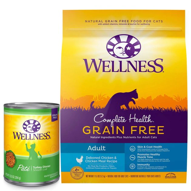 Wellness Complete Health Turkey Formula Grain-Free Canned Cat Food, 12.5-oz, case of 12 + Wellness Complete Health Natural Grain-Free Deboned Chicken & Chicken Meal Dry Cat Food, 11.5-lb bag Wellness Complete Health Turkey Formula Grain-Free Canned Cat Food, 12.5-oz, case of 12 + Wellness Complete Health Natural Grain-Free Deboned Chicken & Chicken Meal Dry Cat Food, 11.5-lb bag -Pet Toy Elegant Shop 298694 MAIN. SY630 V1621297951