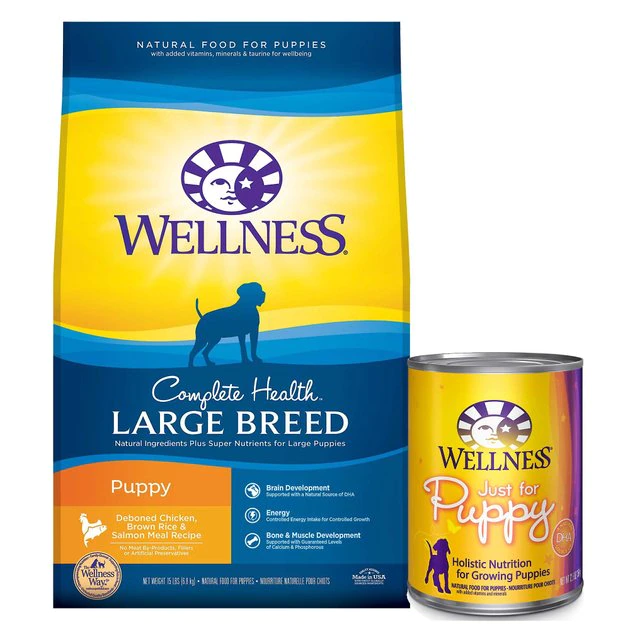 Wellness Large Breed Complete Health Puppy Deboned Chicken, Brown Rice & Salmon Meal Recipe Dry Dog Food, 30-lb bag + Wellness Complete Health Just for Puppy Canned Dog Food, 12.5-oz, case of 12 Wellness Large Breed Complete Health Puppy Deboned Chicken, Brown Rice & Salmon Meal Recipe Dry Dog Food, 30-lb bag + Wellness Complete Health Just for Puppy Canned Dog Food, 12.5-oz, case of 12 -Pet Toy Elegant Shop 298728 MAIN. SY630 V1621300932