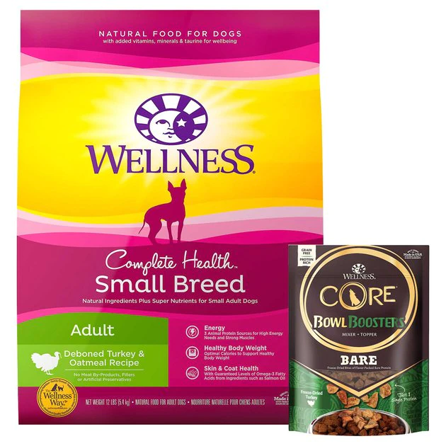 Wellness Small Breed Complete Health Adult Turkey & Oatmeal Recipe Dry Dog Food, 12-lb bag + Wellness CORE Bowl Boosters Bare Turkey Freeze-Dried Dog Food Mixer or Topper, 4-oz bag Wellness Small Breed Complete Health Adult Turkey & Oatmeal Recipe Dry Dog Food, 12-lb bag + Wellness CORE Bowl Boosters Bare Turkey Freeze-Dried Dog Food Mixer or Topper, 4-oz bag -Pet Toy Elegant Shop 298746 MAIN. SY630 V1621291960