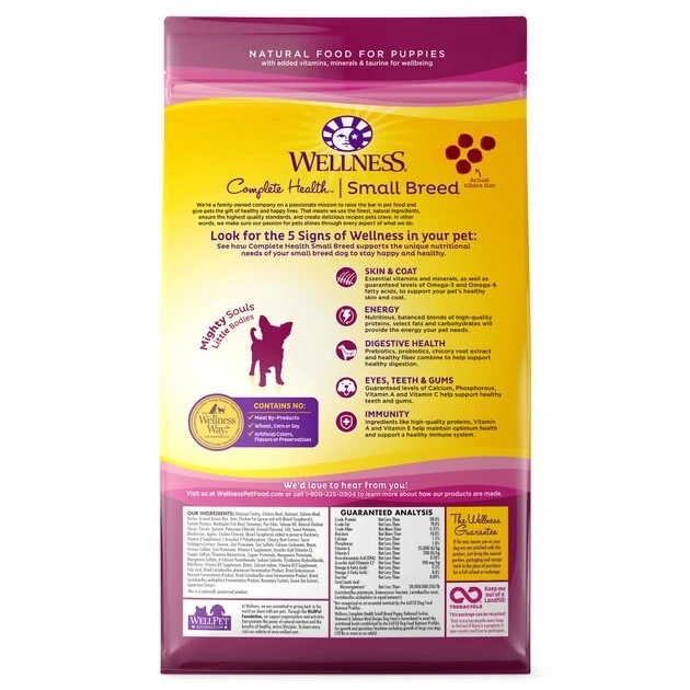 Wellness Small Breed Complete Health Puppy Turkey, Oatmeal & Salmon Meal Recipe Dry Dog Food, 4-lb bag + Wellness Soft Puppy Bites Lamb & Salmon Recipe Grain-Free Dog Treats, 3-oz pouch 4 Wellness Small Breed Complete Health Puppy Turkey, Oatmeal & Salmon Meal Recipe Dry Dog Food, 4-lb bag + Wellness Soft Puppy Bites Lamb & Salmon Recipe Grain-Free Dog Treats, 3-oz pouch - Image 2