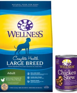 Wellness Large Breed Complete Health Adult Deboned Chicken & Brown Rice Recipe Dry Dog Food + Chicken Stew with Peas & Carrots Grain-Free Canned Food