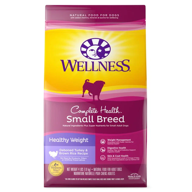 Wellness Small Breed Complete Health Adult Healthy Weight Turkey & Brown Rice Recipe Dry Dog Food, 4-lb bag Wellness Small Breed Complete Health Adult Healthy Weight Turkey & Brown Rice Recipe Dry Dog Food -Pet Toy Elegant Shop 52085 MAIN. SY630 V1594771869